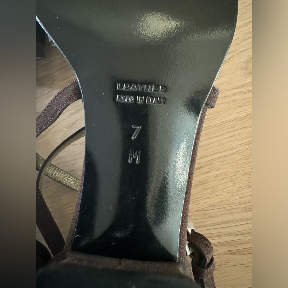 Yves Saint Laurent Vintage Open Toe Block Heel Strappy Sandals Brown Sz.7 Italy - Picture 10 of 11